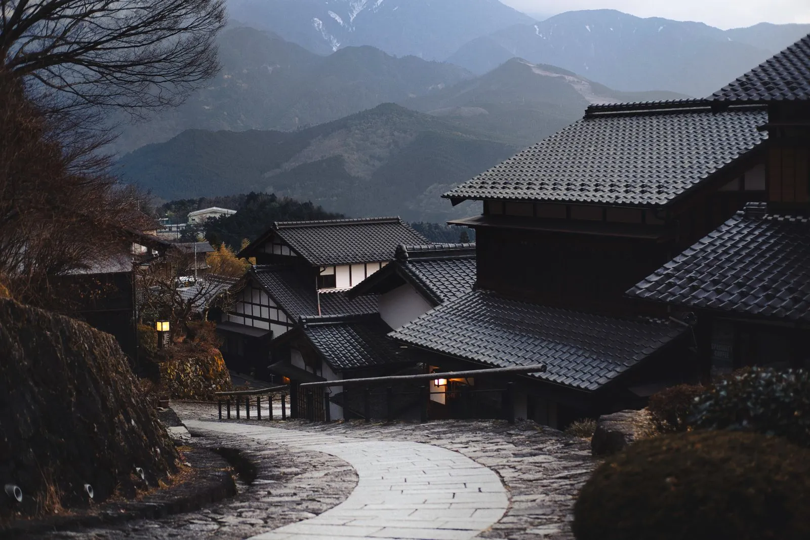 Traditional Japanese village houses in the mist