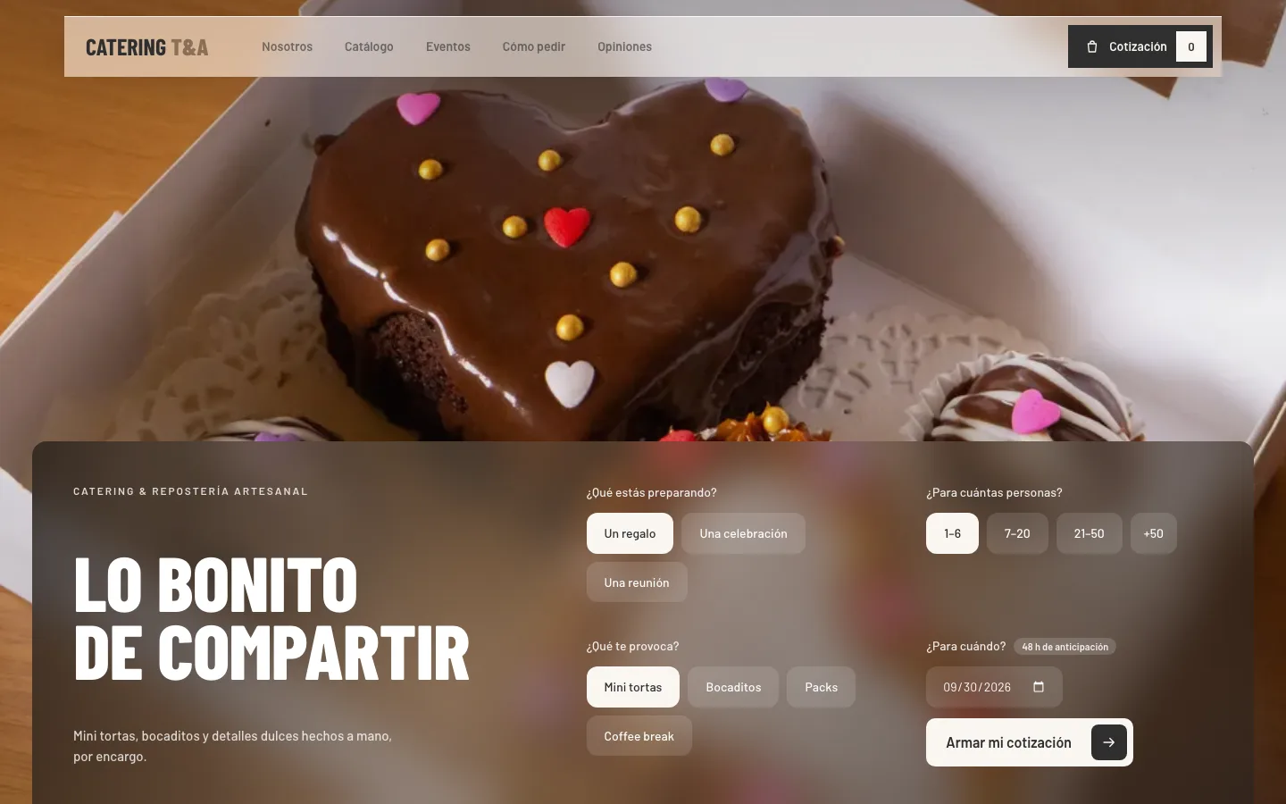 Vista del sitio Catering T&A